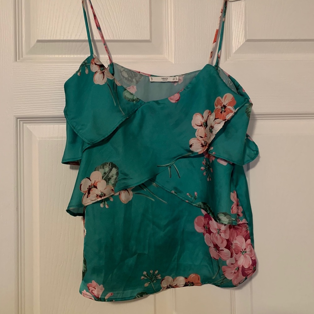 Green Silk Floral Tank Top
